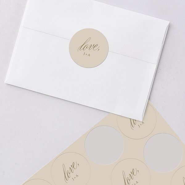 We're Engaged Calligraphy Engagement Party Stickers Champagne Circle
