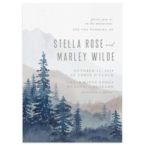 Painted Mountains Wedding Invitations Moody Blue Signature Blank No Standard