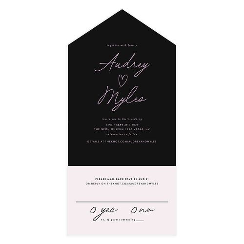Elegant Heart All-in-One Wedding Invitations Licorice Signature Light Both Recipient and Return Addresses No