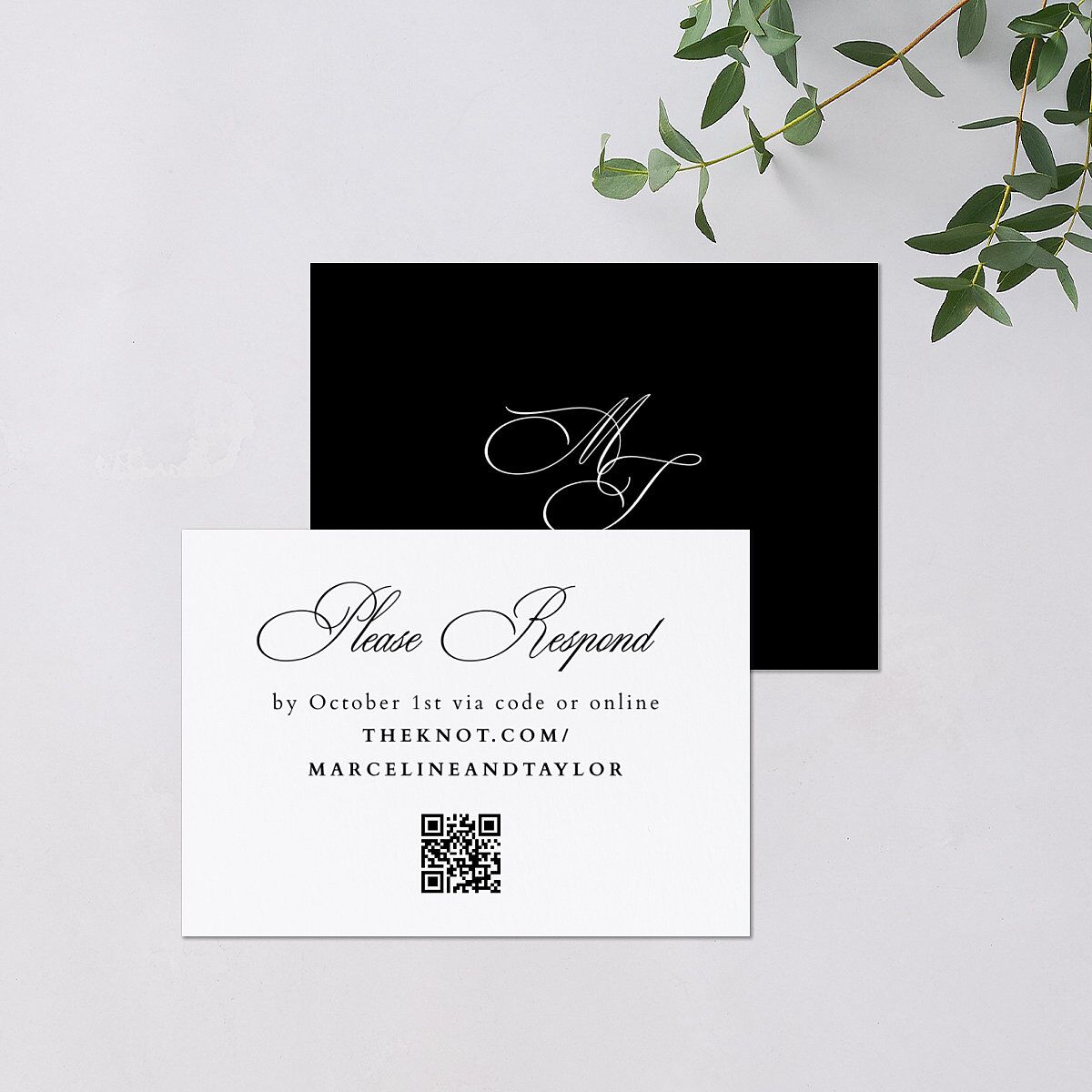 Classic Champagne with Bows QR Code RSVP Cards Pure White Signature Standard