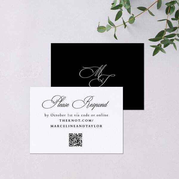 Classic Champagne with Bows QR Code RSVP Cards Pure White Signature Standard