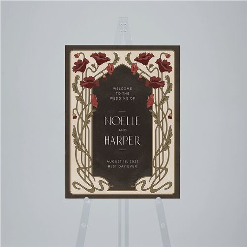 Vintage Nouveau Floral Standard Welcome Sign Medium Merlot Standard Indoor Foam Core M Welcome