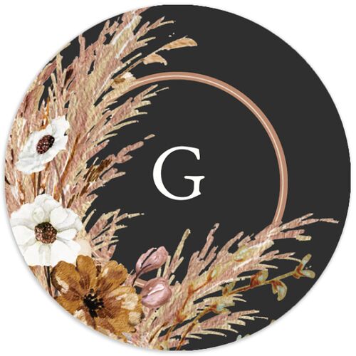 Bohemian Floral Hoop Wedding Stickers Charcoal Circle