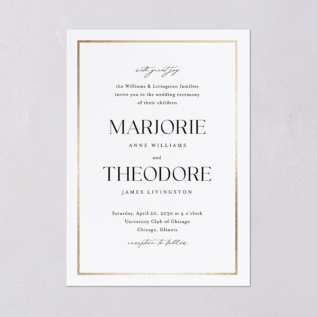 Joyful Union Foil Wedding Invitations Gold Pure White Signature Blank No Standard