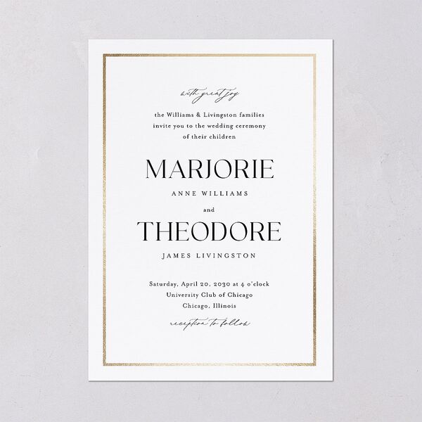 Joyful Union Foil Wedding Invitations Gold Pure White Signature Blank No Standard