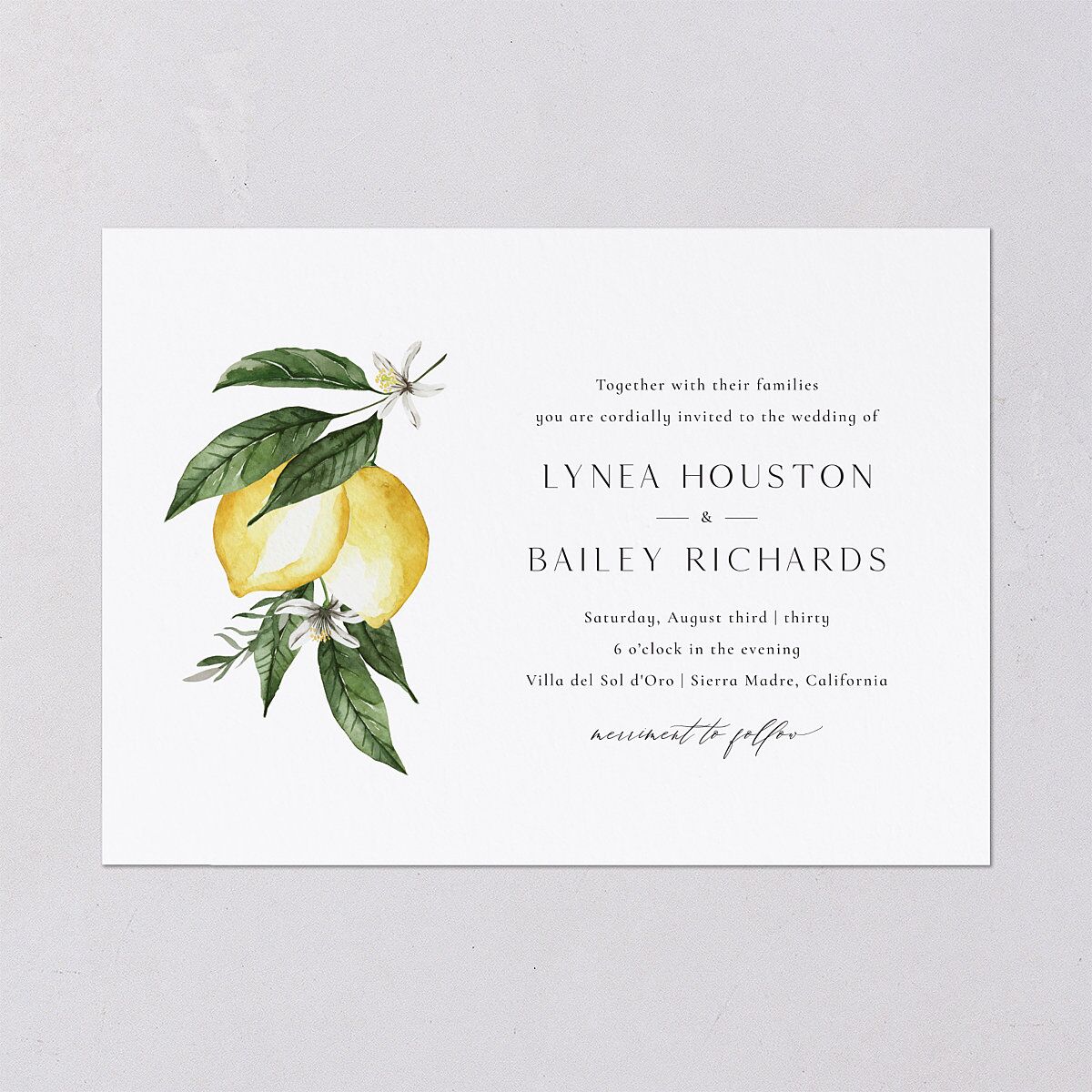 Botanical Lemon Wedding Invitations Buttercup Signature Blank No Standard