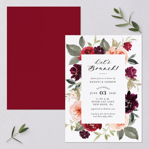 Vibrant Floral Bridal Shower Invitations Deep Claret Signature Blank