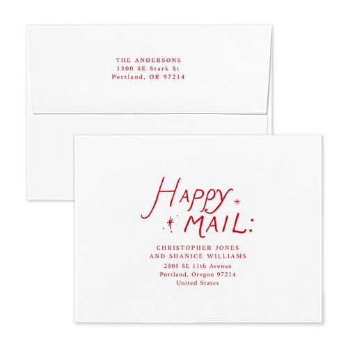 Whimsical Holiday Handwritten Thank You Card Envelopes White Ruby Both Recipient and Return Addresses Signature Standard