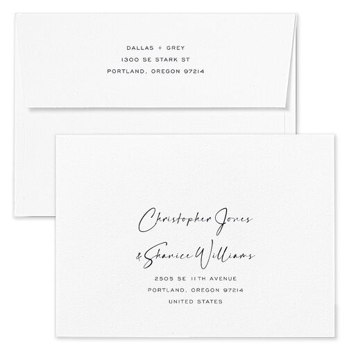 Simply Striking Wedding Invitation Envelopes White Navy Both Recipient and Return Addresses Standard Signature