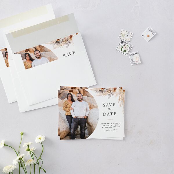 Bohemian Floral Hoop Save the Date Petite Cards Camel Signature smooth Blank No Standard