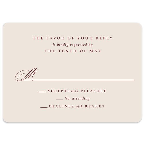 Black Tie Initial Wedding Response Cards Merlot Signature Rounded