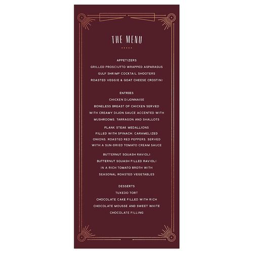 Ornate Elegance Menus Rose Gold Burgundy Signature