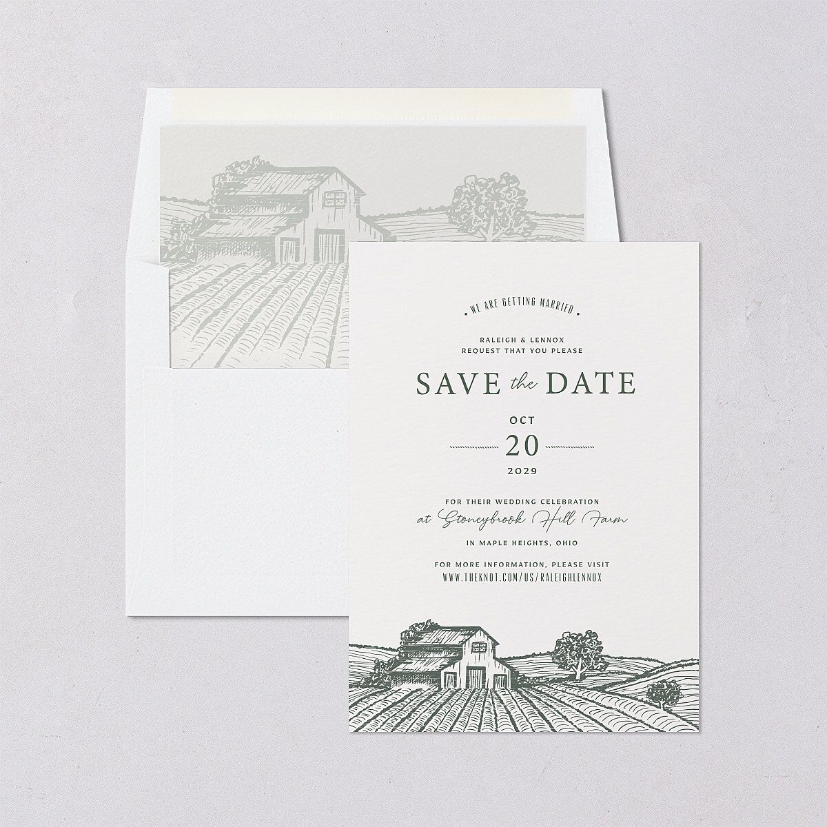 Country Farm Save The Date Cards Hunter Green Signature smooth Blank No Standard