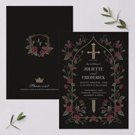 Sword and Roses Fantasy Garden Wedding Invitations Charcoal Signature Blank No Standard