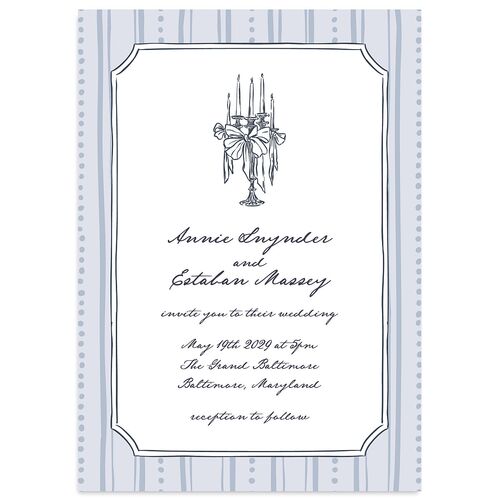 Vintage Candelabra with Bow Wedding Invitations Ocean Signature Blank No Standard