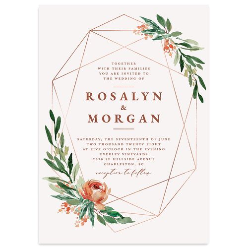 Gilded Botanical Wedding Invitations Copper Signature Blank No Standard