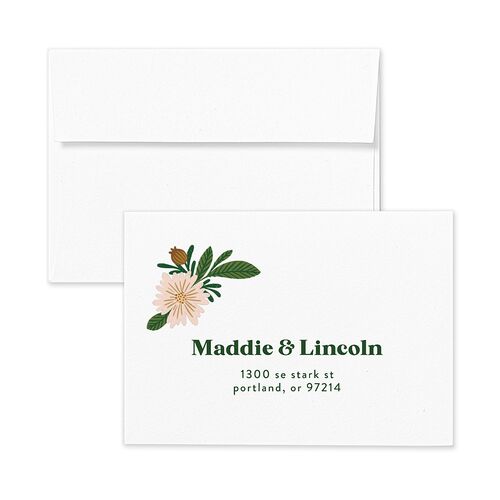 Retro Bloom Wedding Response Card Standard Envelopes White Scottish Green Return Address Signature Standard
