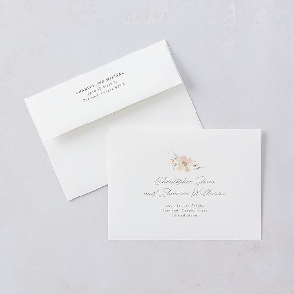 Floral Photo Wedding Invitation Envelopes Blush White Both Recipient and Return Addresses Standard Signature