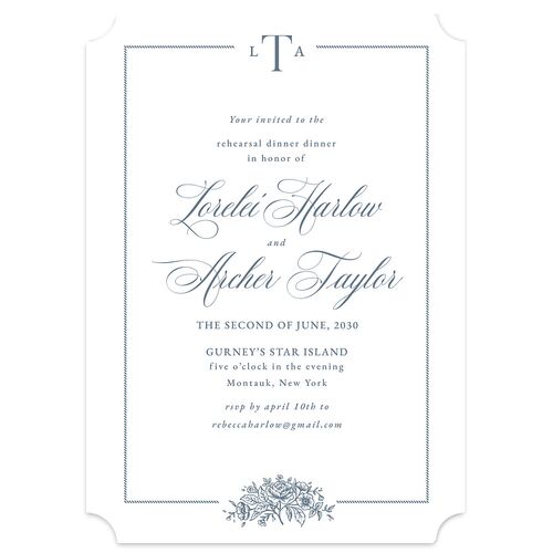 Coastal Oysters and Anchors Rehearsal Dinner Invitations Dusty Blue Signature Blank Ticket
