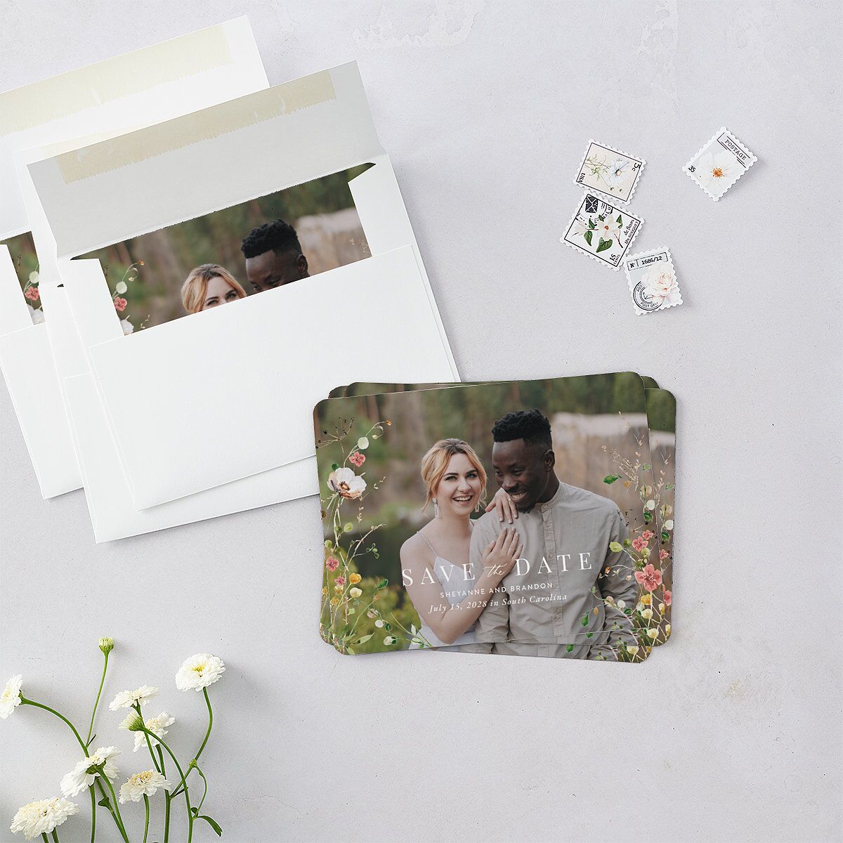 Wildflower Landscape Save The Date Magnets Peach Pink Magnet Paper