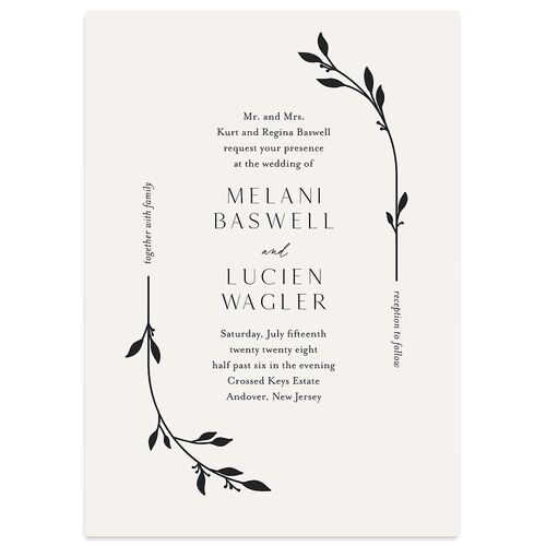 Gilded Sprigs Wedding Invitations Charcoal Signature Blank No Standard