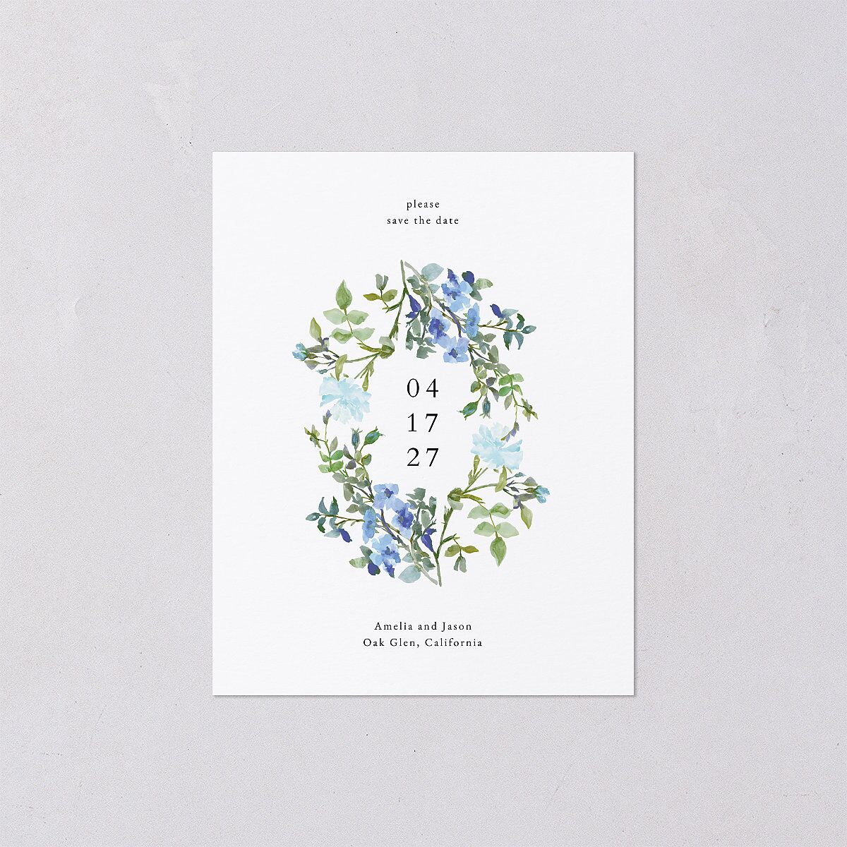 Minimal Floral Save the Date Petite Cards Ocean Signature smooth Blank No Standard