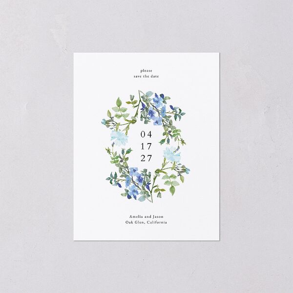 Minimal Floral Save the Date Petite Cards Ocean Signature smooth Blank No Standard