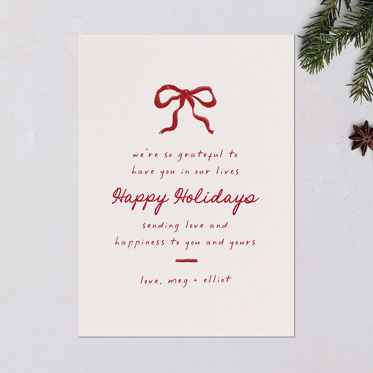 Dainty Bow Holiday Holiday Cards Maroon Signature Blank Standard Portrait