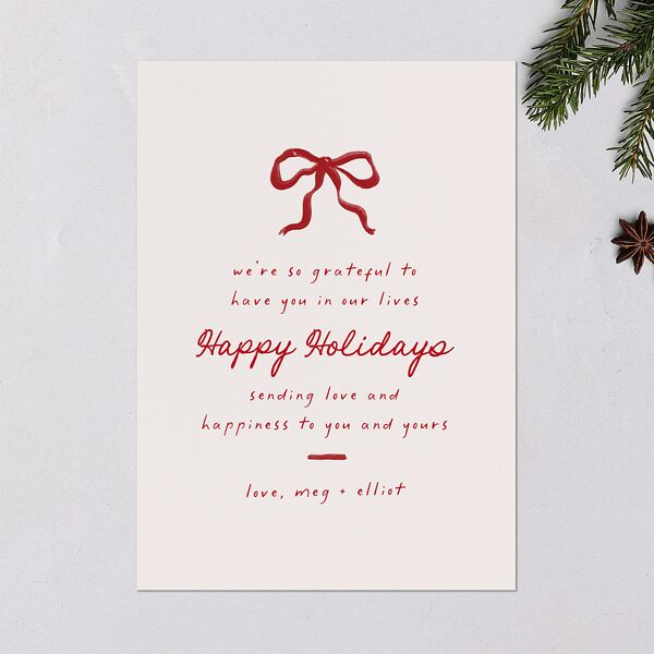 Dainty Bow Holiday Holiday Cards Maroon Signature Blank Standard Portrait