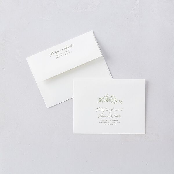 Romantic Branches Thank You Card Envelopes White Eucalyptus Both Recipient and Return Addresses Signature Standard