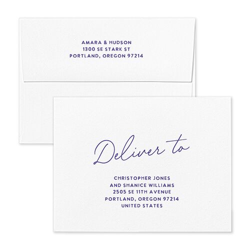 Hand Drawn Wavy Border Save the Date Petite Card Envelopes White Sapphire Both Recipient and Return Addresses Signature Standard