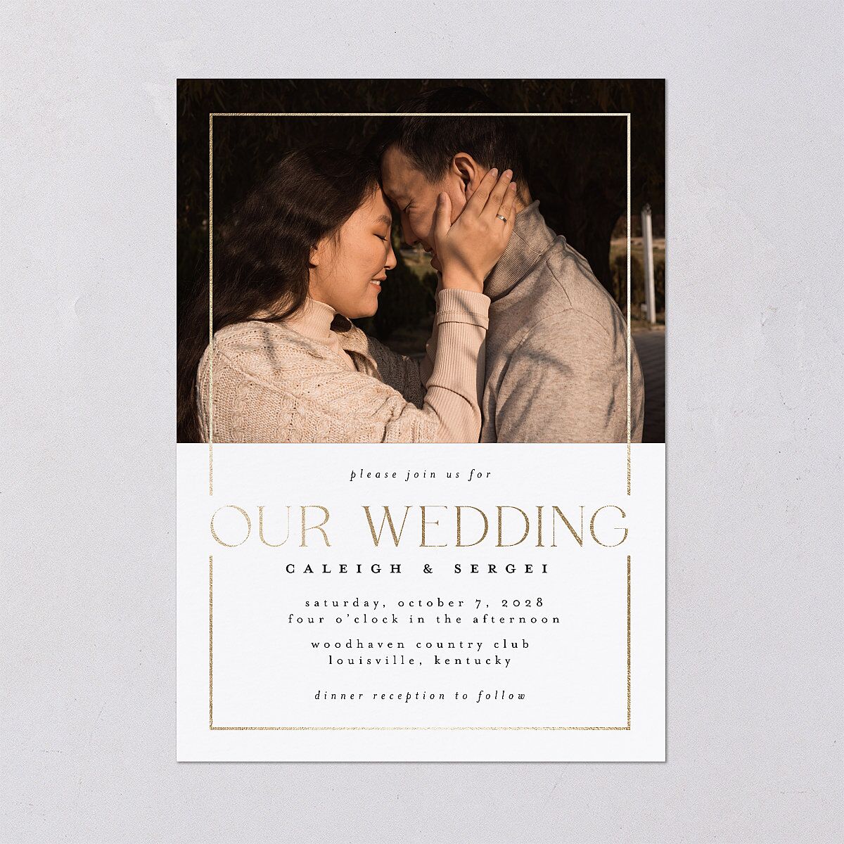 Elegant Frame Wedding Invitations Gold Pure White Signature Blank No Standard