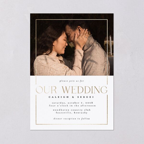 Elegant Frame Wedding Invitations Gold Pure White Signature Blank No Standard