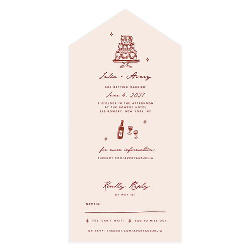 Hand Drawn Cake All-in-One Wedding Invitations Red Clay Signature Light Both Recipient and Return Addresses No