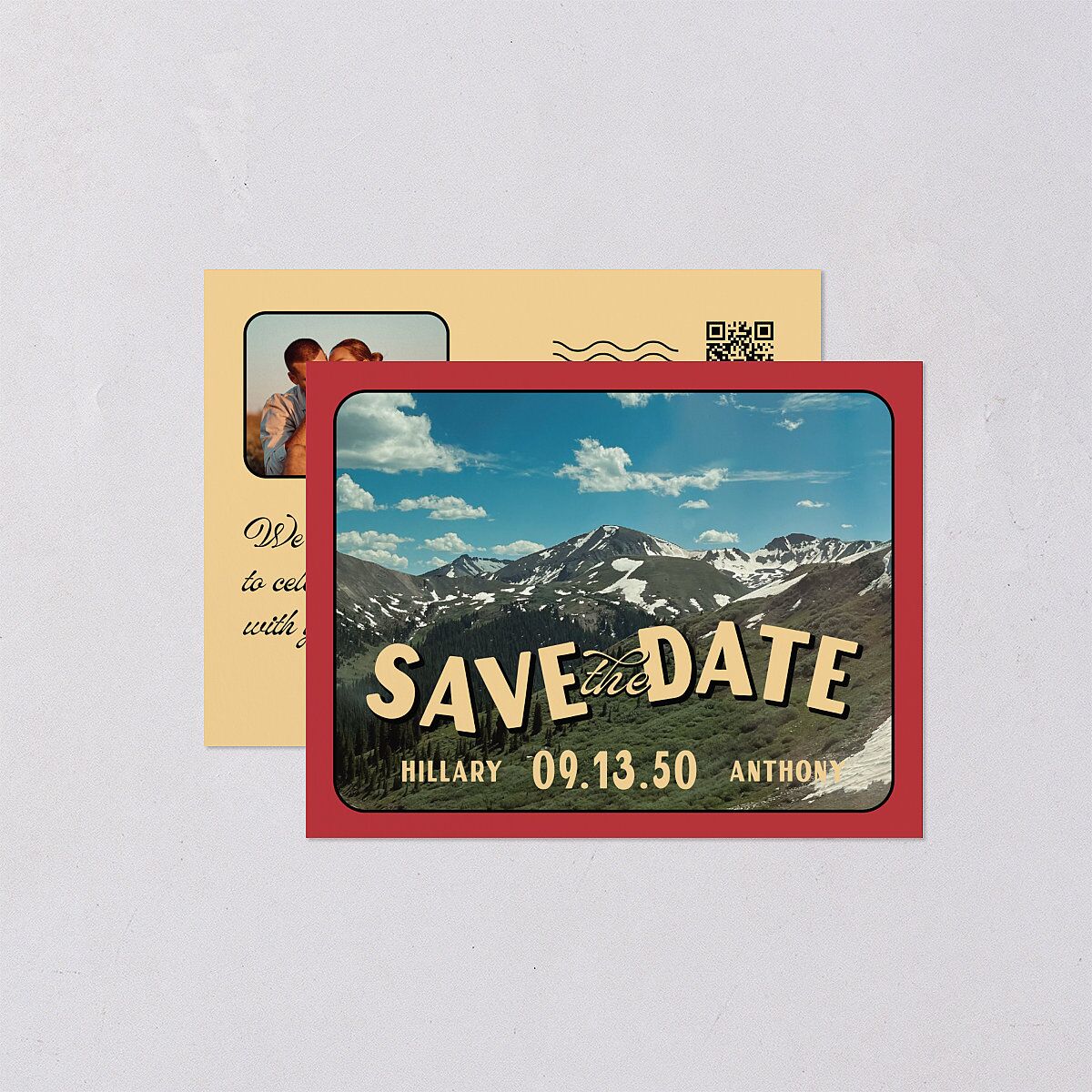 Retro Destination Postcard Inspired Save the Date Petite Cards Red Clay Signature smooth Blank No Standard