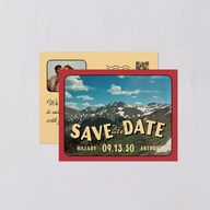 Retro Destination Postcard Inspired Save the Date Petite Cards Red Clay Signature smooth Blank No Standard