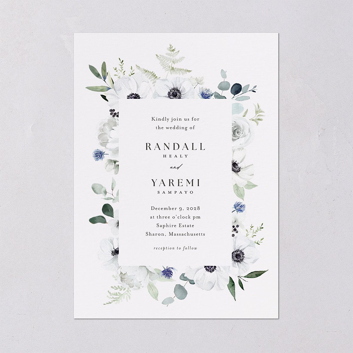 Elegant Anemone Wedding Invitations Ice Blue Signature Blank No Standard