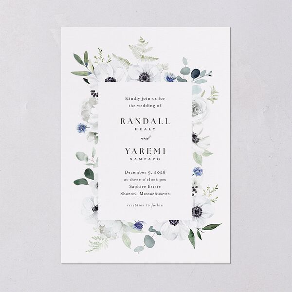 Elegant Anemone Wedding Invitations Ice Blue Signature Blank No Standard