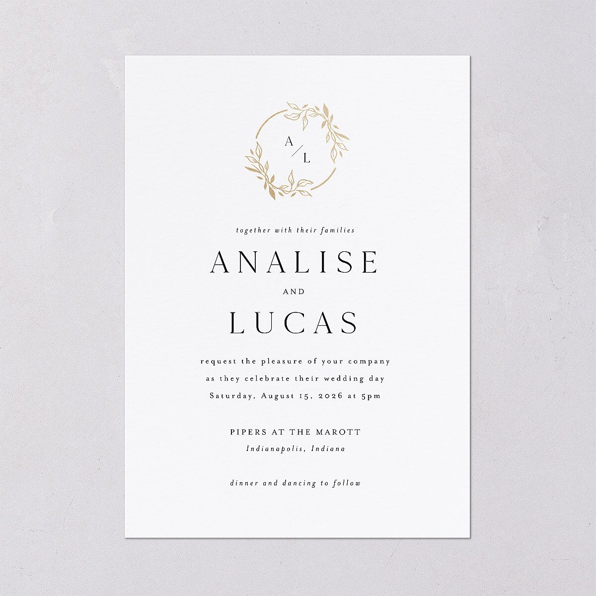 Monogram Leaves Wedding Invitations Gold Charcoal Signature Blank No