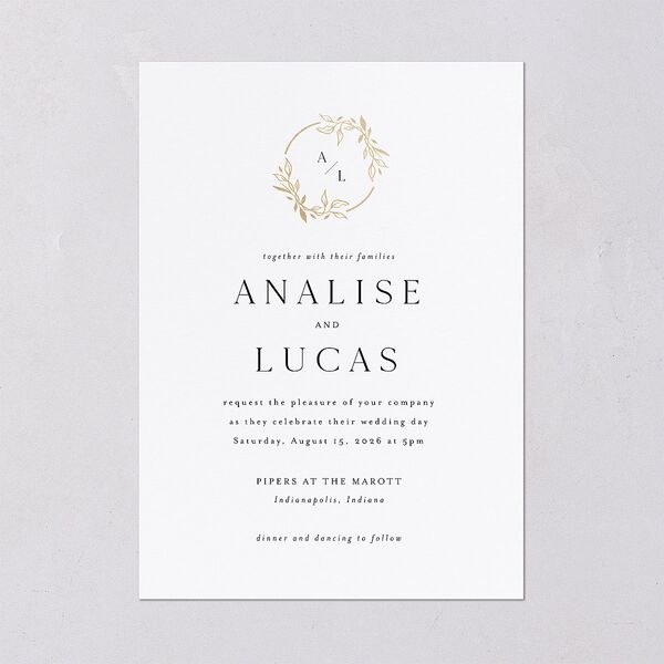 Monogram Leaves Wedding Invitations Gold Charcoal Signature Blank No