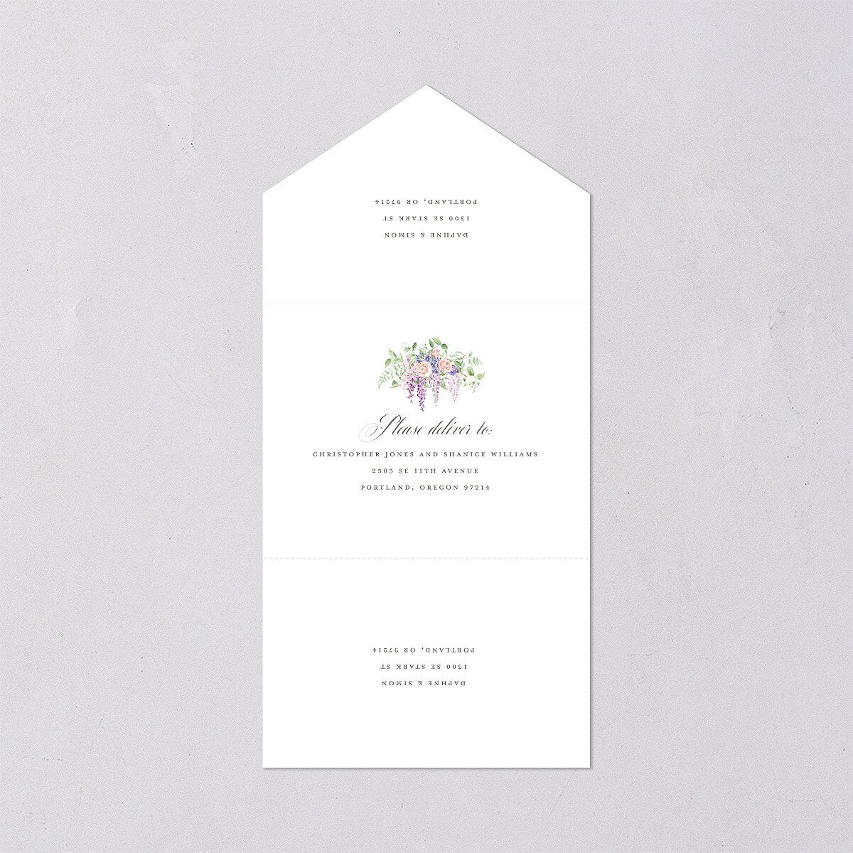 Formal Wisteria Garden Crest All-in-One Wedding Invitations by Bridgerton — view 2