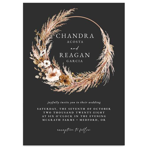 Bohemian Floral Hoop Wedding Invitations Charcoal Signature Blank No Standard