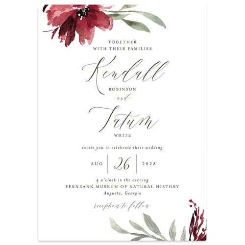 Muted Floral Wedding Invitations  Burgundy Signature Blank No Standard