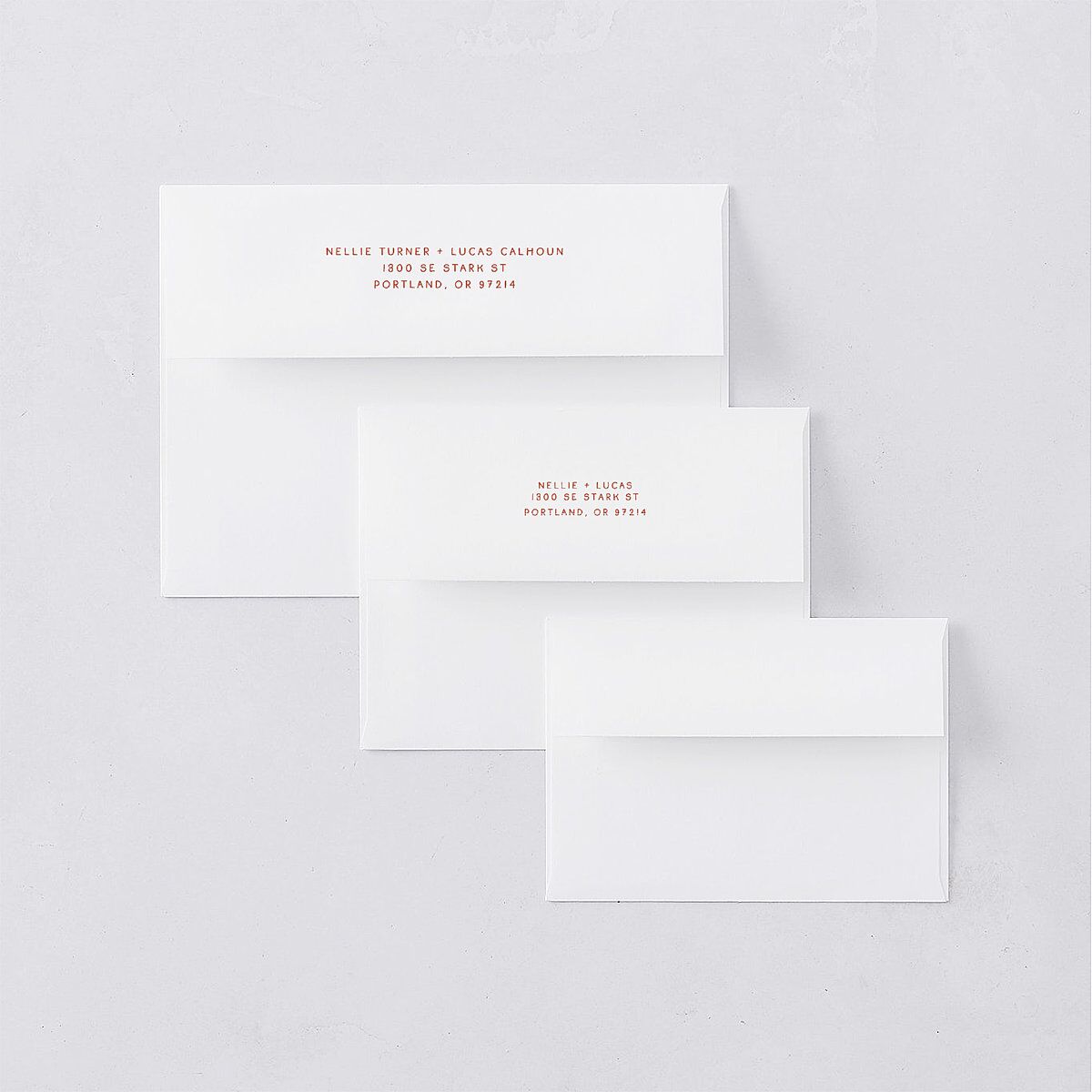 Modern Delicate Bows Save the Date Magnet Envelopes Jewel Red White Both Recipient and Return Addresses Signature Standard