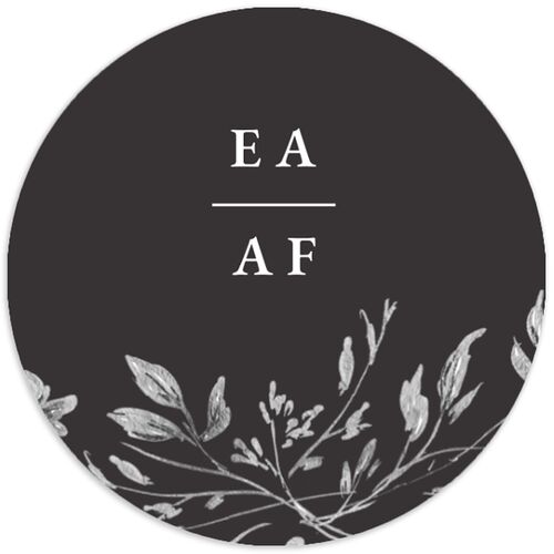 Timeless Floral Wedding Stickers Charcoal Circle