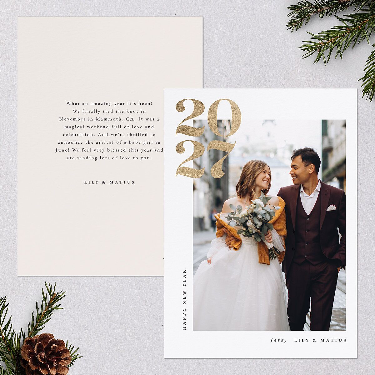 Bold Year Holiday Cards Gold Pure White Signature Blank Standard Portrait