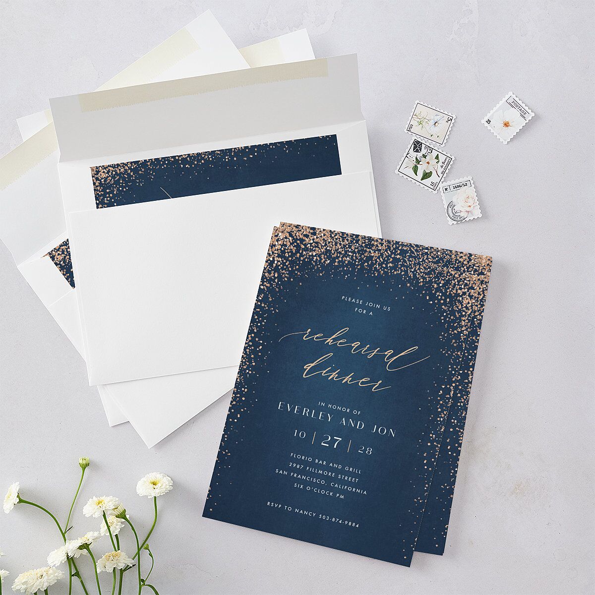 Sparkling Romance Rehearsal Dinner Invitations — view 5