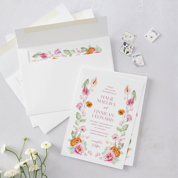 Whimsical Maximalist Floral Wedding Invitations Mulberry Signature Blank No Standard