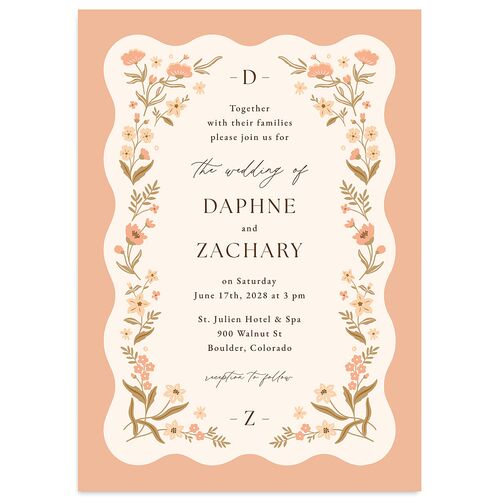 Flora Garden Border Wedding Invitations Vintage Pink Signature Blank No