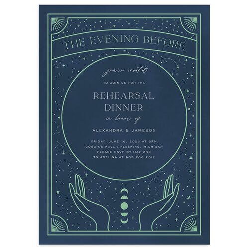 Written In The Stars Rehearsal Dinner Invitations Moody Blue Signature Blank Standard